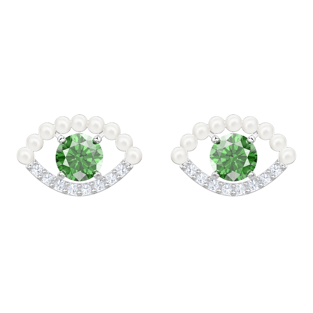 Kolczyki Swarovski Luckily z motywem zielonego oka na białym tle