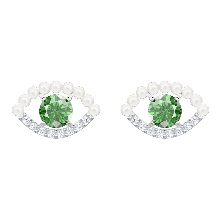 Kolczyki Swarovski Luckily z motywem zielonego oka na białym tle