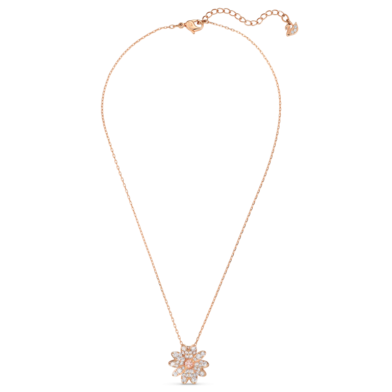 Wisiorek Swarovski Eternal Flower z różowym kwiatem na całej długości łańcuszka