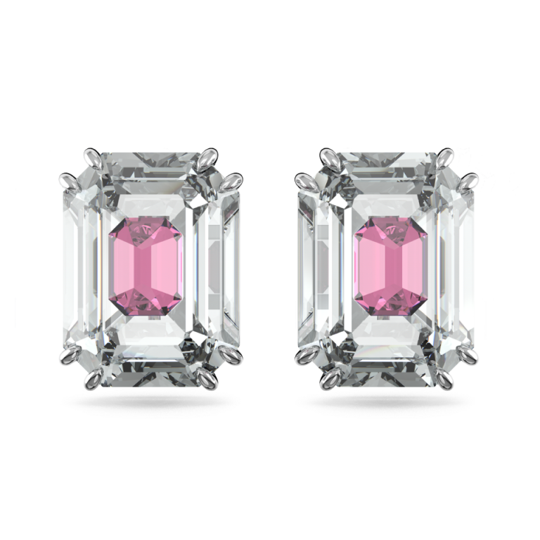 Różowe kolczyki sztyfty Swarovski Chroma w szlifie ośmiokątnym z przodu