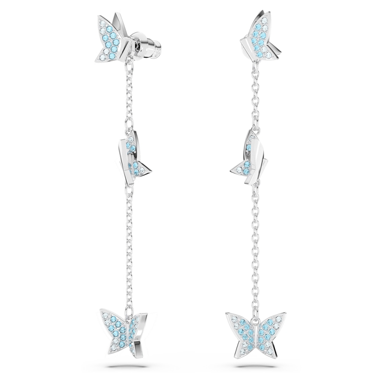 Kolczyki wiszące Swarovski Idyllia motyl niebieskie rodowane – zbliżenie detalu