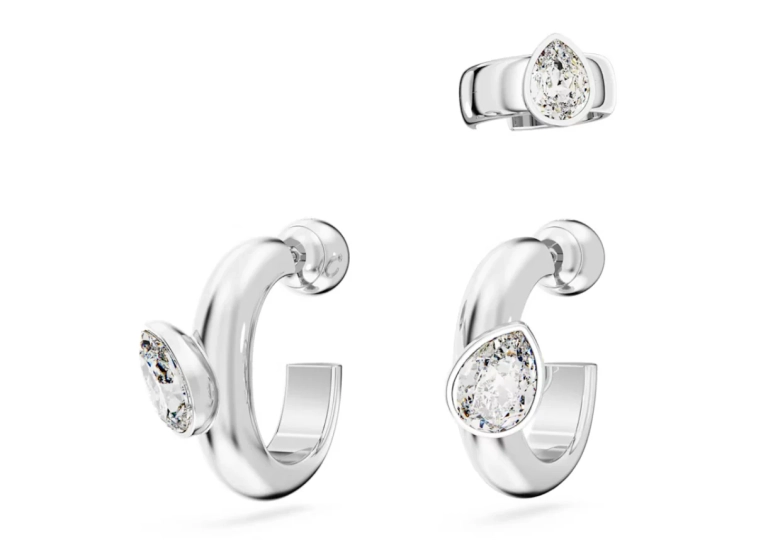 Komplet kolczyków Swarovski Imber z nausznicą srebrny – zbliżenie wykończenia