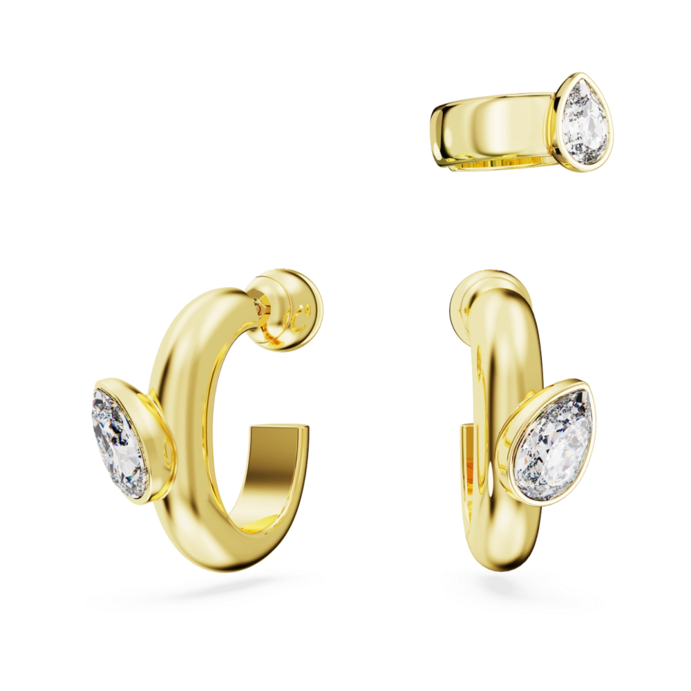 Złote kolczyki Swarovski Imber z nausznicą i kryształami - widok z przodu