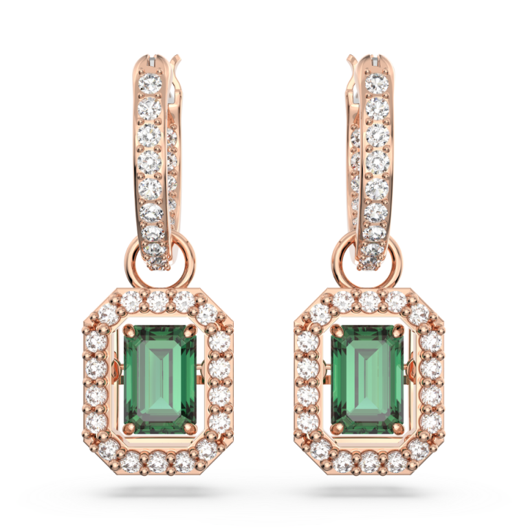 Długie zielone kolczyki Swarovski Una pokazane frontalnie