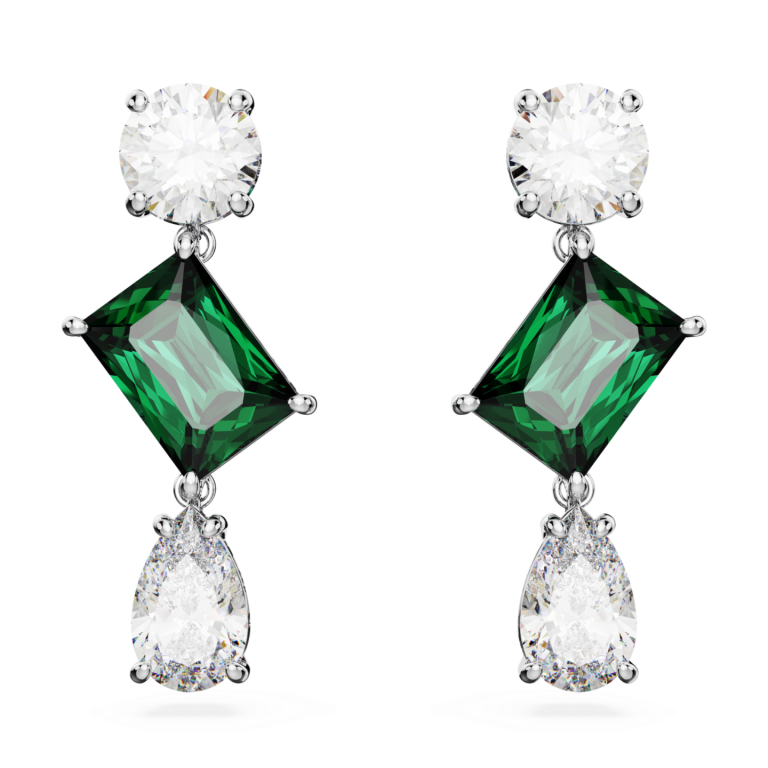 Długie zielone kolczyki Swarovski Mesmera z przodu