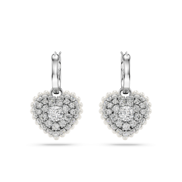 Długie kolczyki Swarovski Idyllia serca i perły pokazane w parze