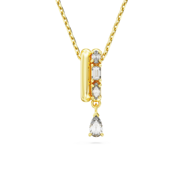 Wisiorek Swarovski Dextera w złotym kolorze z białymi kryształami i wiszącą kroplą - detal
