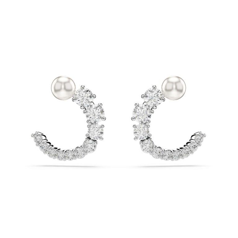 Kolczyki SWAROVSKI Matrix koła z białą kryształową perłą na jasnym tle