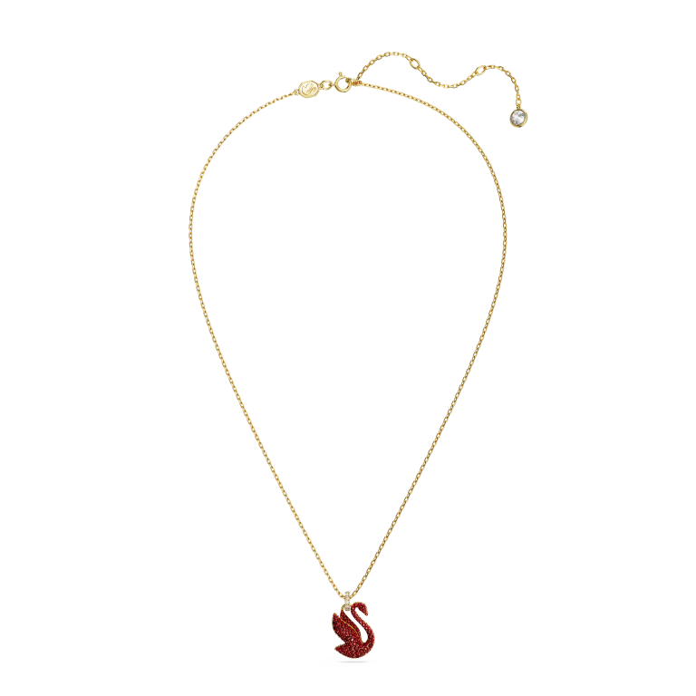 Wisiorek Swarovski Swan z czerwonym łabędziem na łańcuszku - widok całości