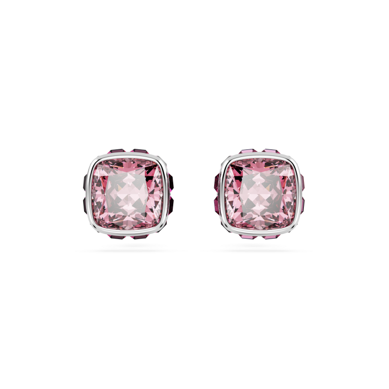 Boczny detal oprawy różowych kryształów w kolczykach Swarovski Birthstone październik