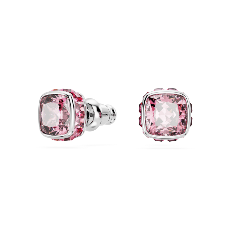 Kolczyki Swarovski Birthstone październik z różowymi kryształami, widok z przodu i z boku
