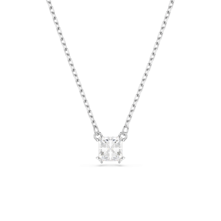 Naszyjnik Swarovski Stilla Attract z kwadratowym kamieniem i powłoką z rodu