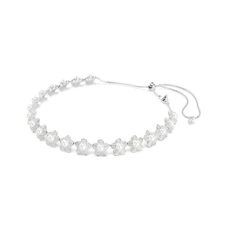 Choker Ariana Grande x Swarovski z kryształowymi perłami i kwiatami, widok z tyłu