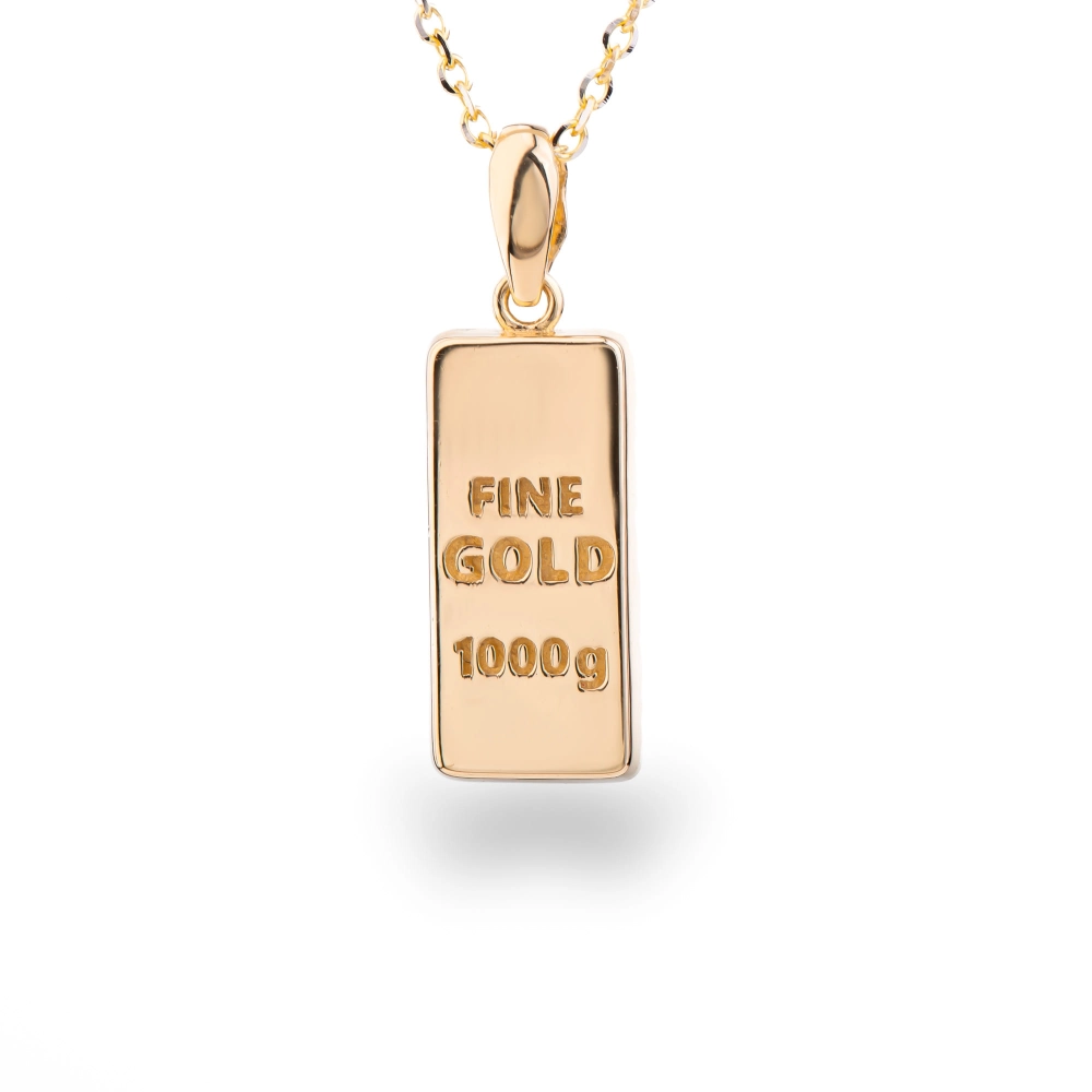 Złota zawieszka 585 w kształcie sztabki Fine Gold na łańcuszku