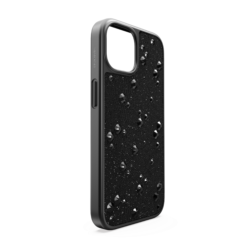 Czarne etui High iPhone 15 Swarovski widziane z lewego boku