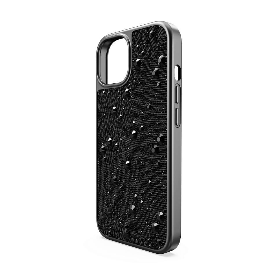Czarne etui High iPhone 15 Swarovski widziane z prawego boku