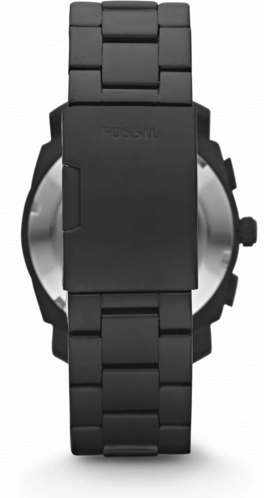 Zegarek Fossil Machine Mid-Size Chronograph od tyłu z zamkniętą czarną stalową bransoletą